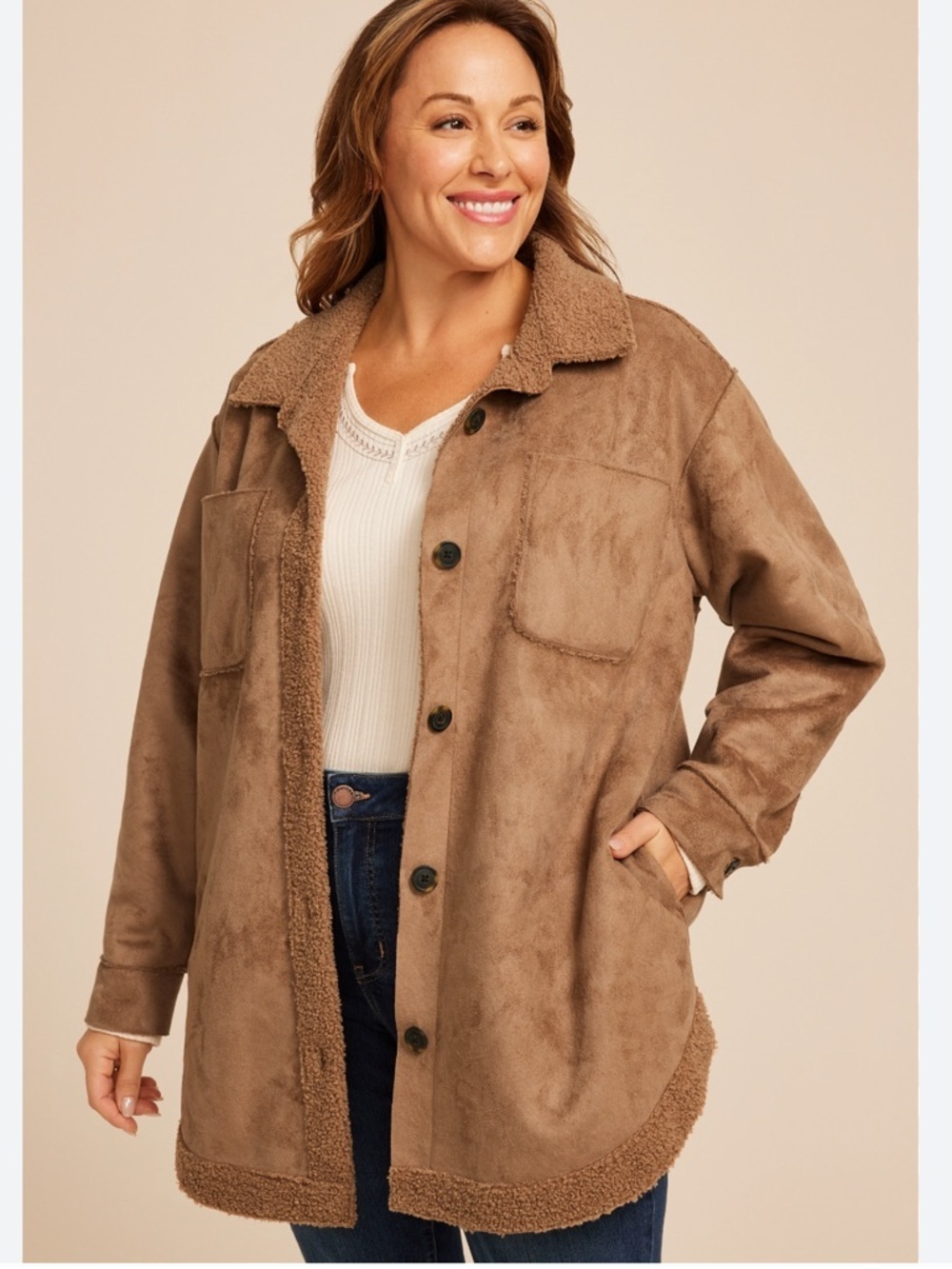 Maurices Plus Size Cognac Shearling Jacket 2X NWT